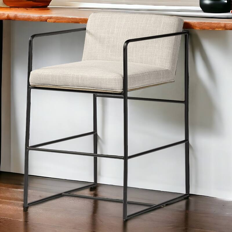 29" Modern Beige Fabric Counter Stool with Metal Frame and Footrest Armrest and Full Back Design - 39.96”H x 22.64”W x 18.7”D