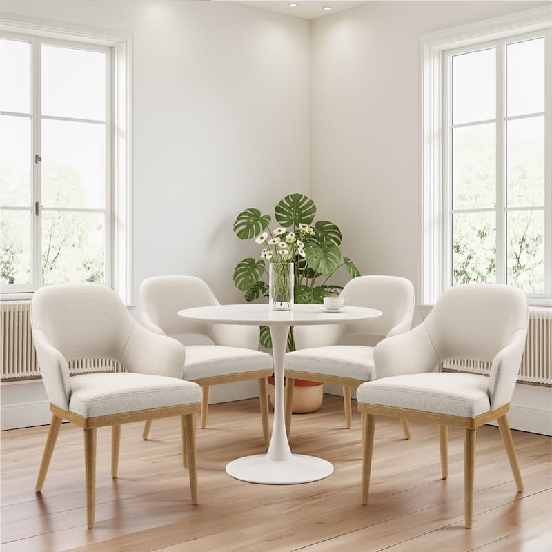 Upholstered Farmhouse Dining Chairs Modern Fabric Kitchen Side Chairs Wooden Back - Set of 4 - Beige