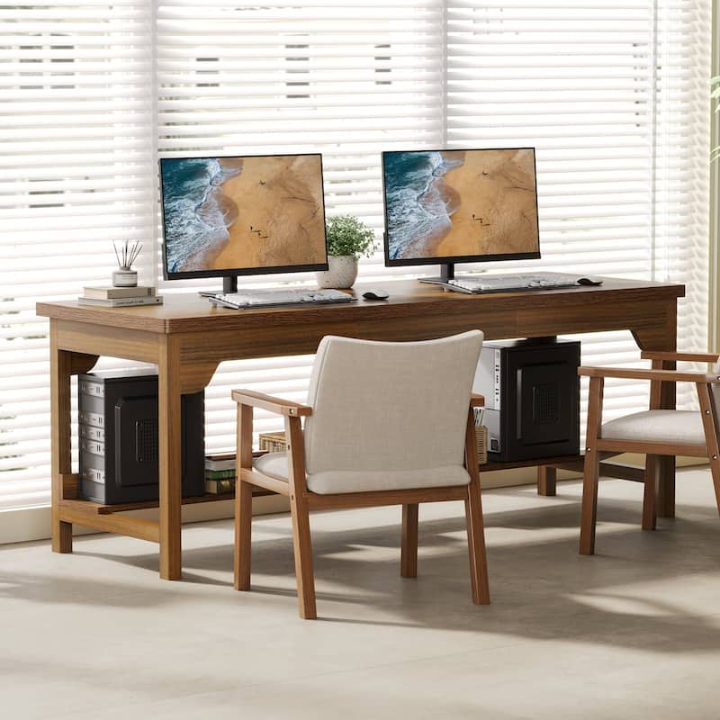 2 Person Desk with Bookshelf, 78.7 Inch Long Office Desk Double Table