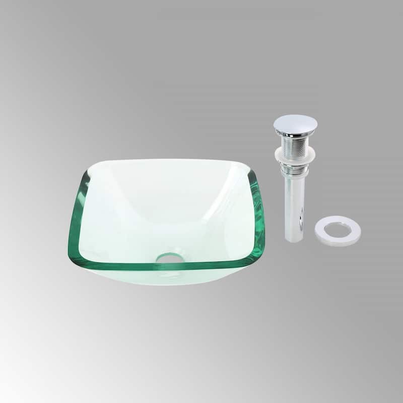 Square Tempered Glass Bathroom Vessel Sink 12-3/4"with Chrome Drain