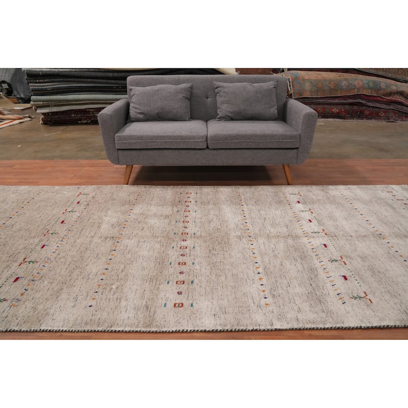 Hand Knotted Oriental 100% Wool Carpet Tribal Animal Pictorial Beige & Ivories Gabbeh Area Rug - 11' 10'' X 5' 1''