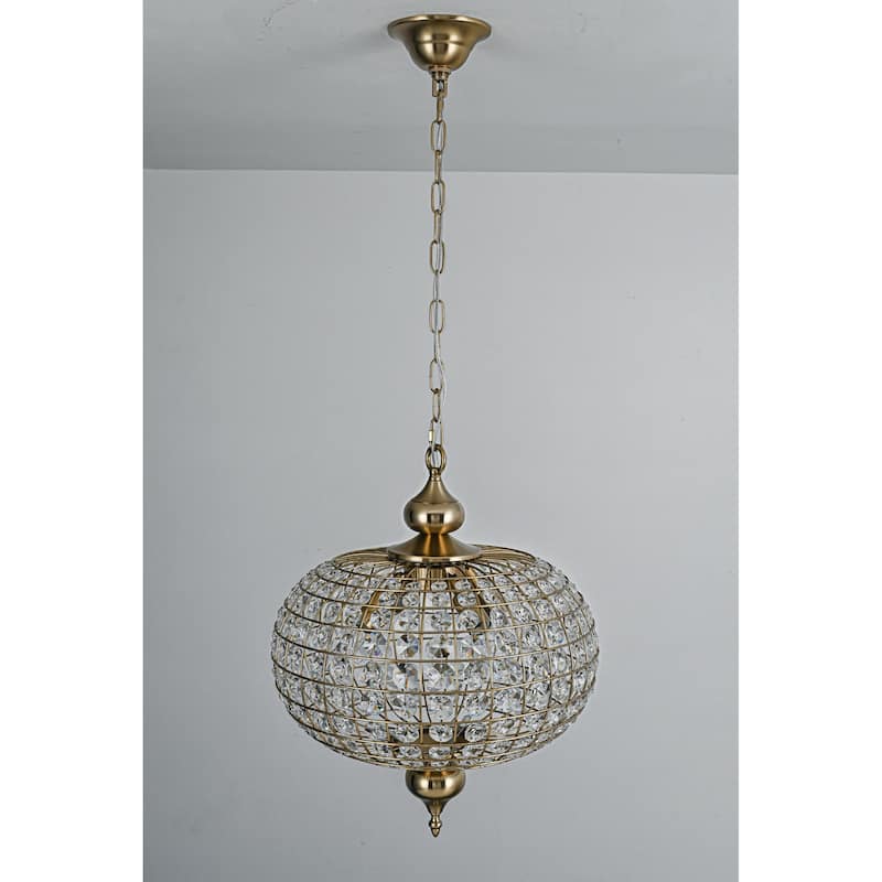 Retro French 4/5-Light Antique Brass Globe Crystal Chandelier for Living/Dining Room
