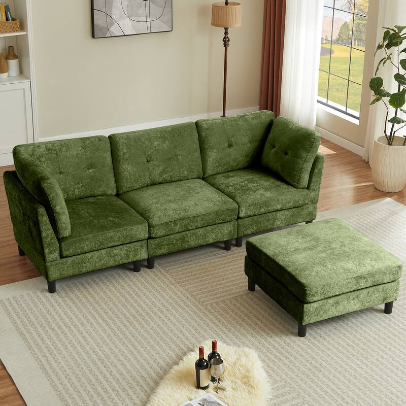 99.41" Chenille High Armrest L Shaped Sofa