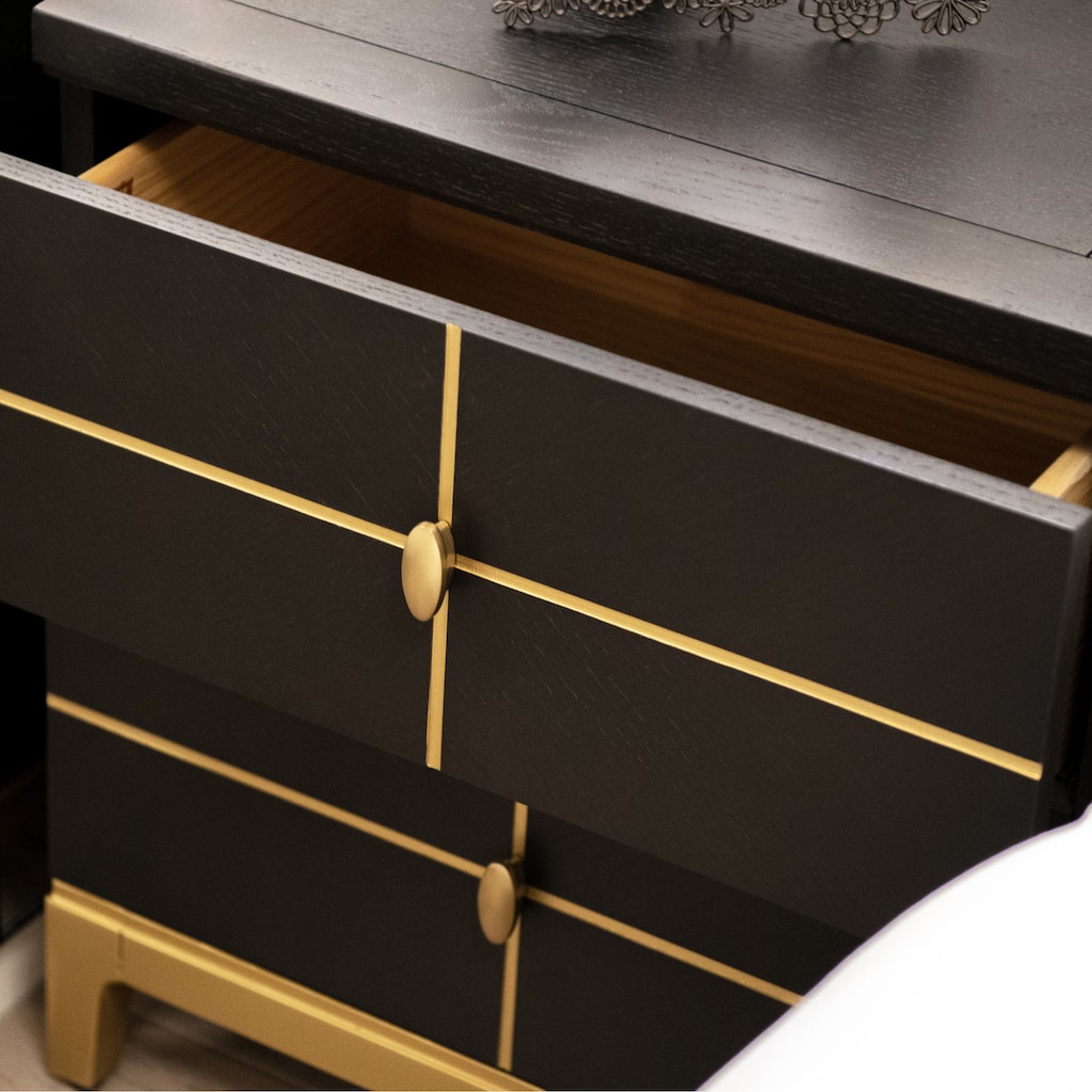 Kingsly 21" Modern Black and Gold Accent 2-Drawer Storage Side Table