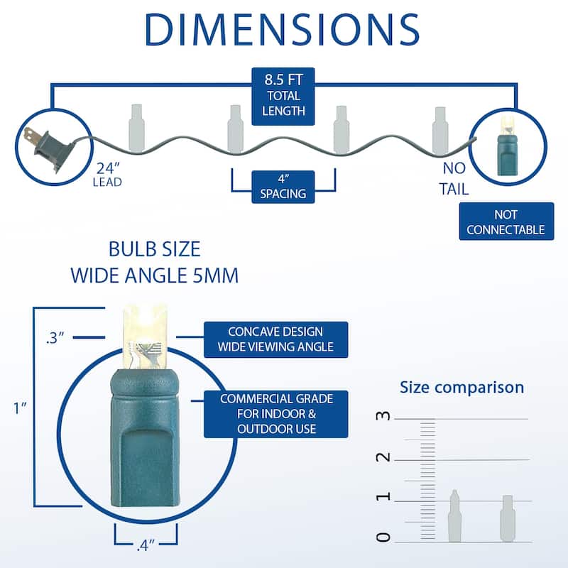 20 Light LED Christmas Mini Light, Non-Connectable, Green Wire, 8.5’