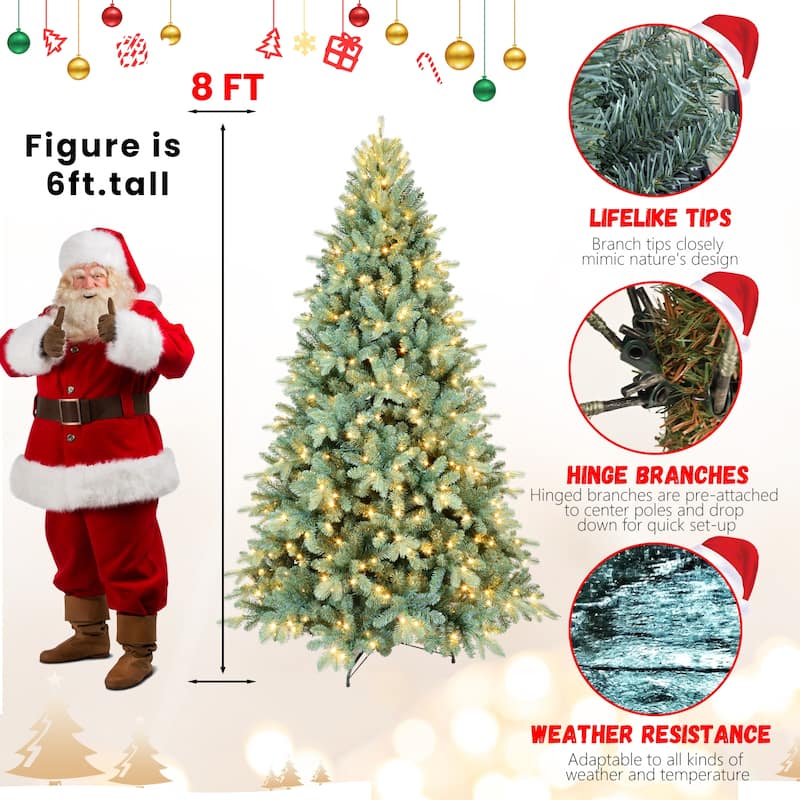 9FT Blue PE/PVC Christmas Tree with 800 Warm White LED Lights-3268 Tips, Hinged Branch Design, Full Natural Look