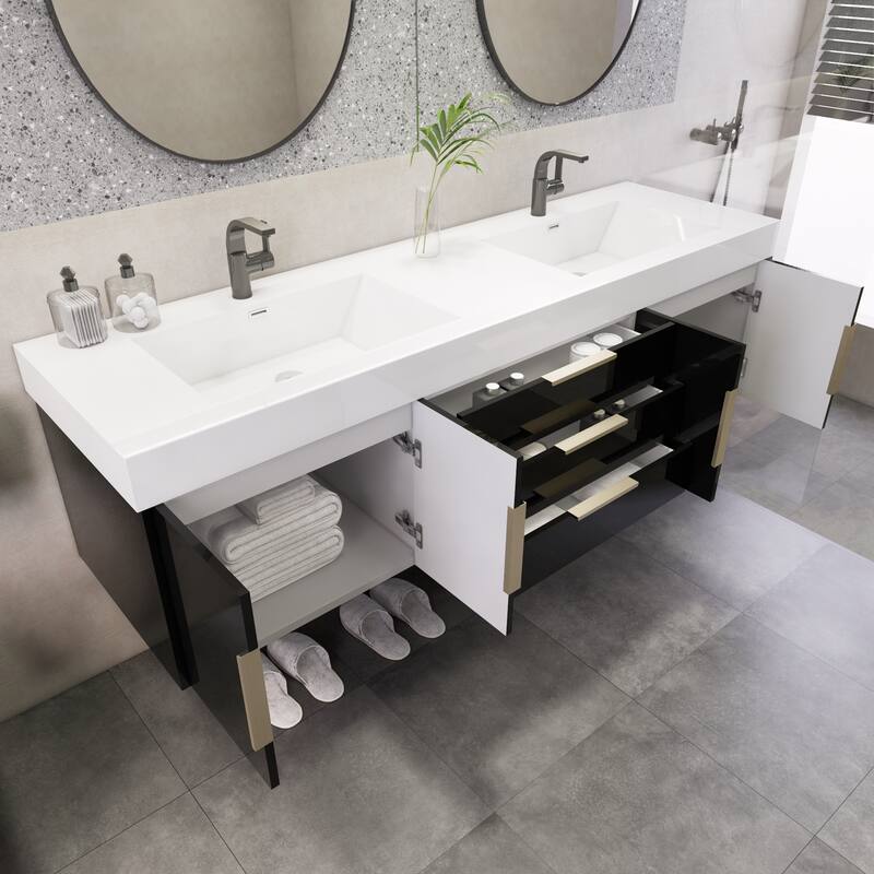 Noble 72" Wall Mounting Vanity with Reinforced Acrylic Double Sink