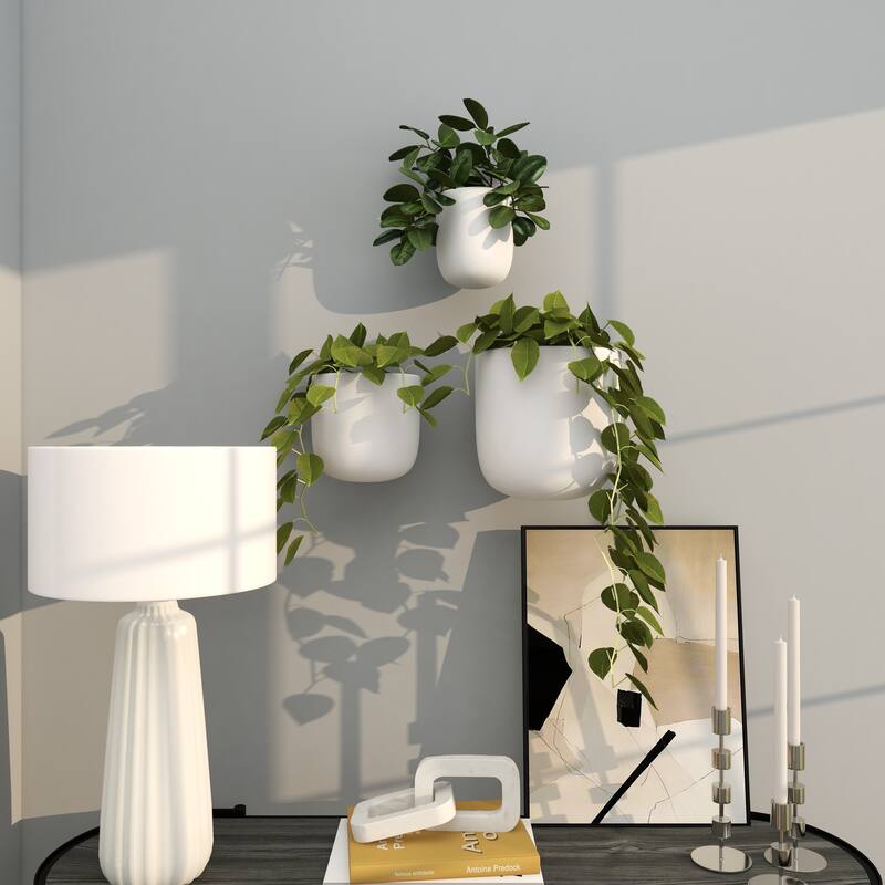 Gold, Black, Silver or White Metal Indoor Outdoor Floating Wall Planter (Set of 3) - S/3 9", 7", 6"H