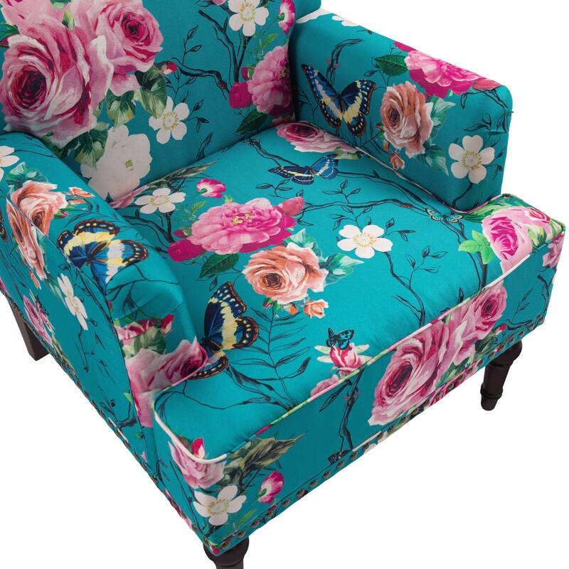 Set 2 Striped Upholstered Linen Armchair with Brass Nailhead Trim