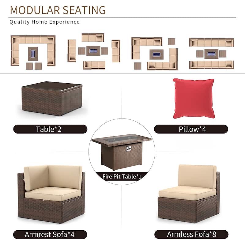 15 Pcs Patio Furniture Sets with 50000 BTU Fire Pit Table
