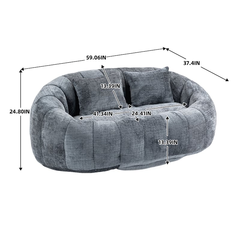 Modern Chenille 2-Seater Bean Bag Chair with 2 Pillows