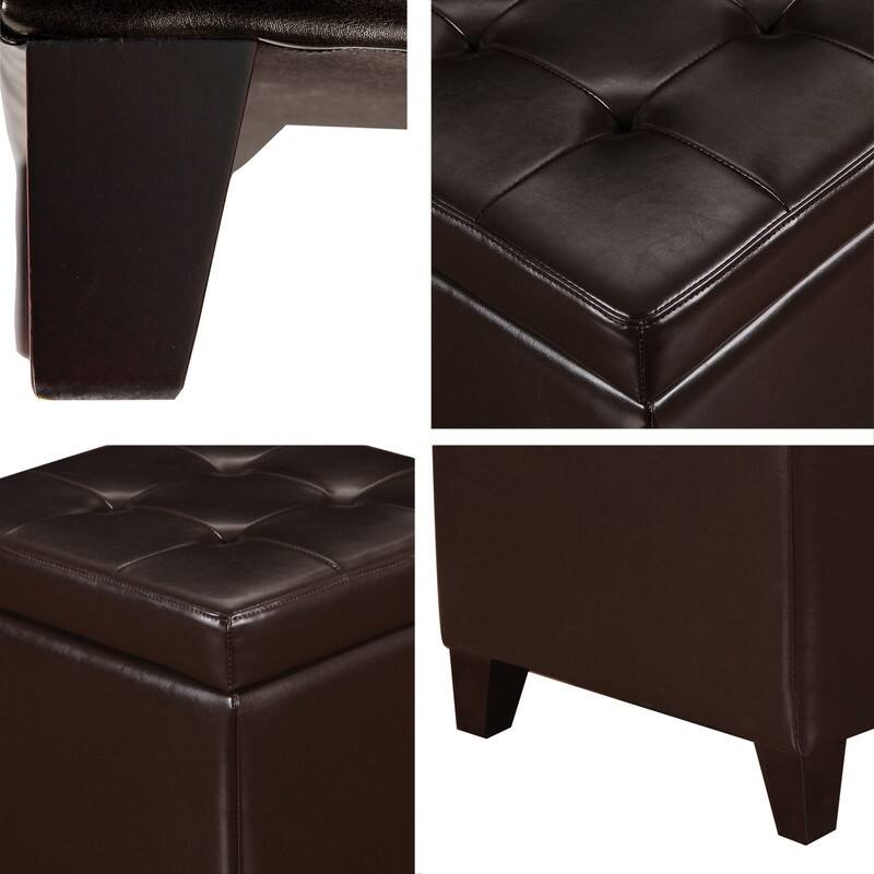 Adeco Bonded Leather Square Tufted Cubic Cube Storage Ottomans