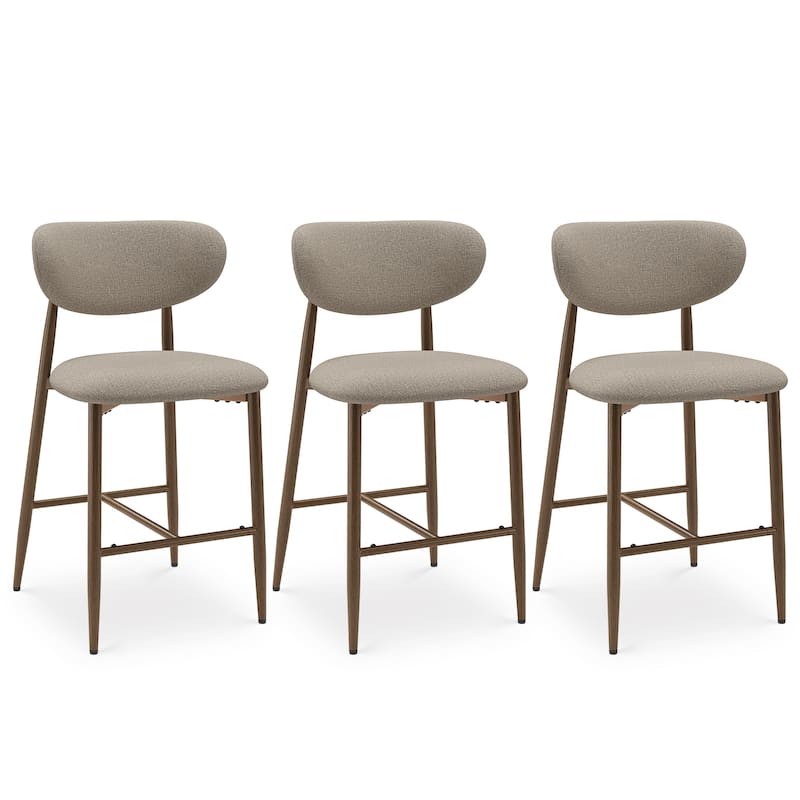 RENEWLINE 25 Inch Bar Stools with Backrest, Mid-Century Modern Counter Height Stools for Kitchen Island - Set of 3 - Camel