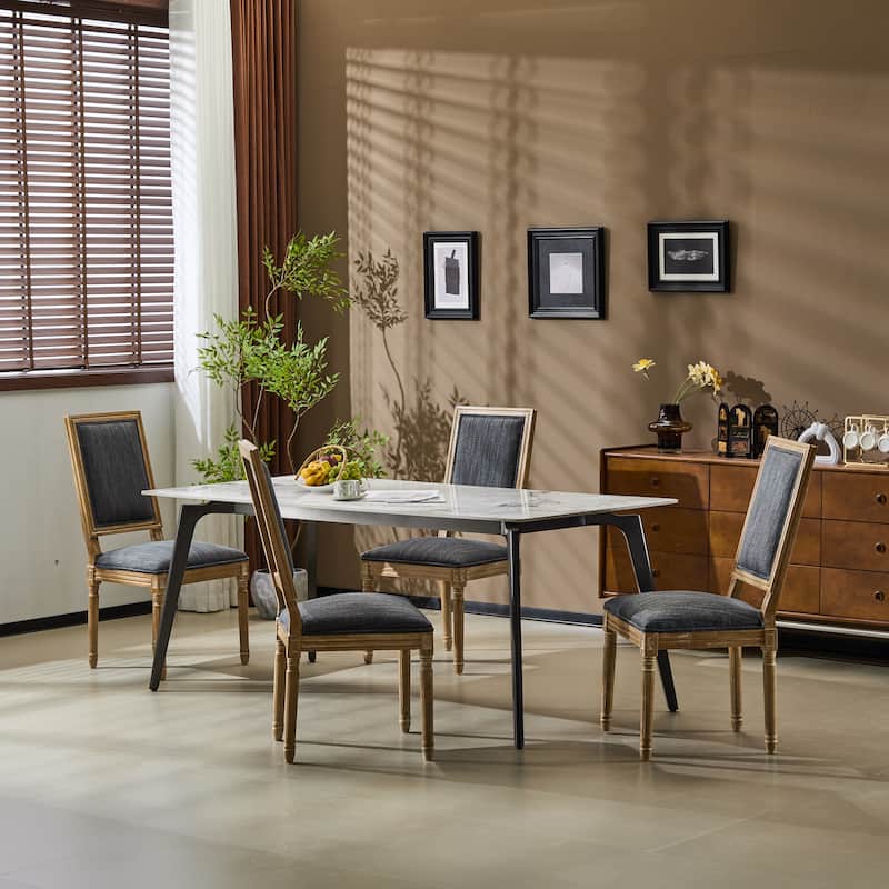 [Set of 4] French Country Dining Chairs - Elegant Cane Backrest & Upholstered Seats with Fluted Legs- Solid Rubberwood Frame