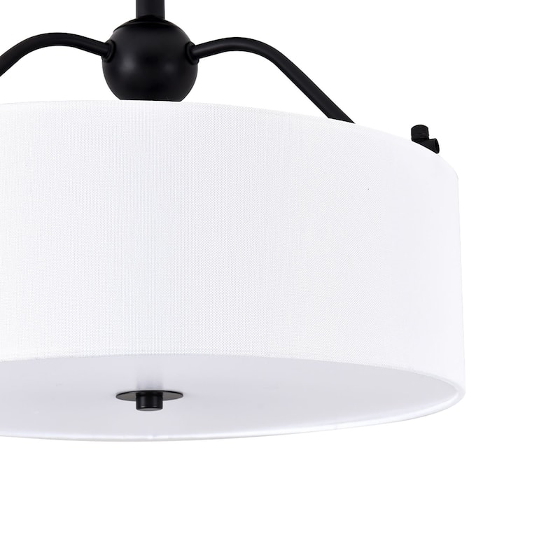 3-Light Modern Fabric Drum - Shaped Semi Flush Mount Ceiling Light - Matte Black