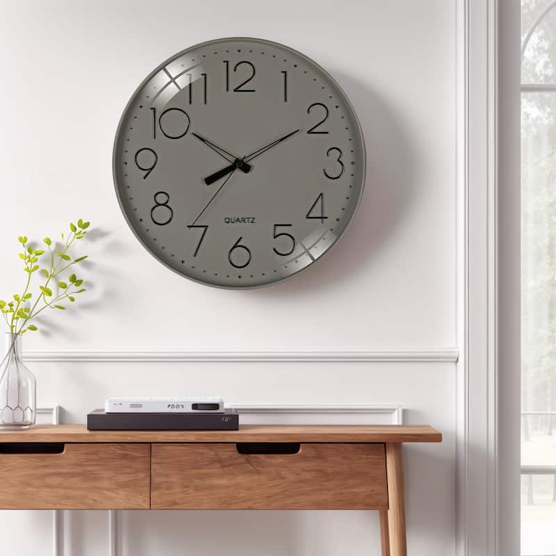 Wall Clock, Silent Non-Ticking Modern Battery Operated Clocks for Office, Home, Bathroom, Kitchen, Bedroom 12 Inch - 12 Inch - Grey