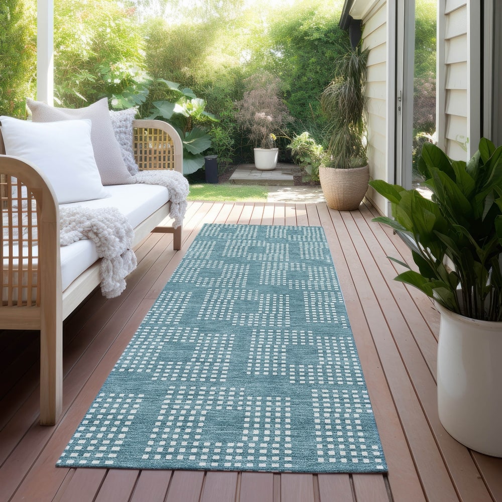 Machine Washable Indoor/ Outdoor Chantille Houndstooth Modern Rug