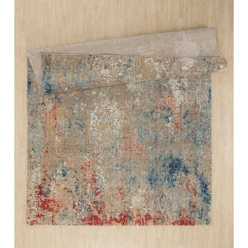 Trellis Beige, Rose, Blue and Red Abstract Indoor/Outdoor Rug