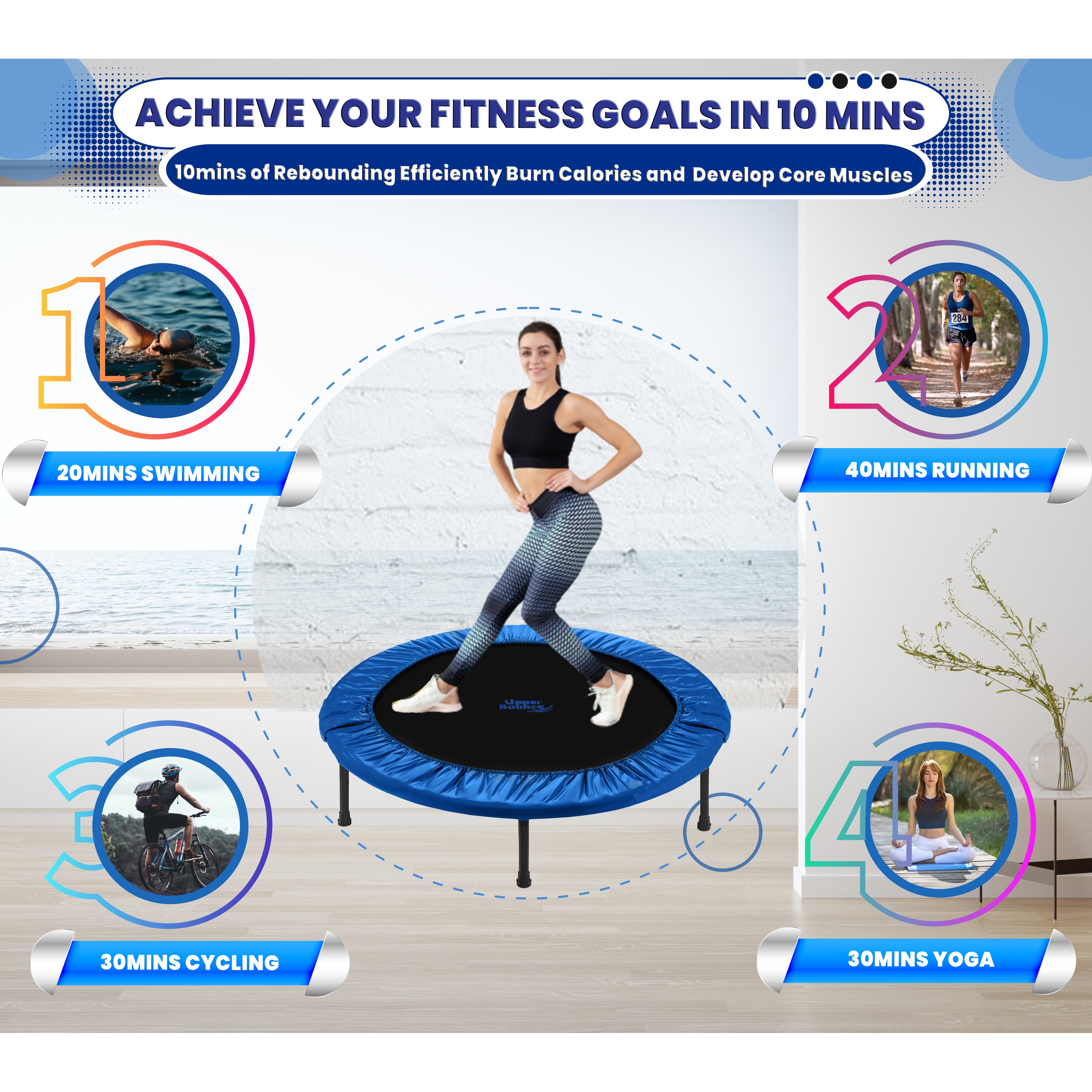 Machrus Upper Bounce 44 Small Mini Rebounder Trampoline with Durable Jumping Mat Portable Foldable Workout Trampoline Bed Bath Beyond 8466037
