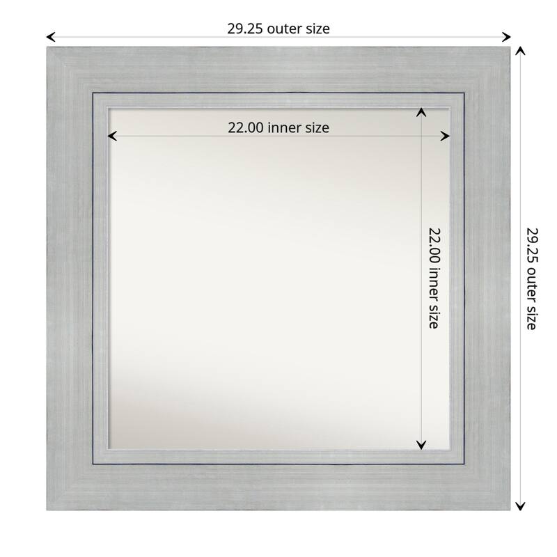 Romano Silver Framed Non-Beveled Custom Wall Mirror, Bathroom Vanity Mirror - Outer Size: 29.25 x 29.25