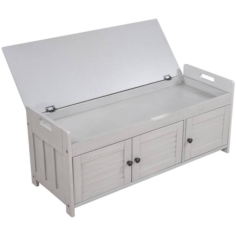 3-drawer Wooden Storage Bench with Cushion