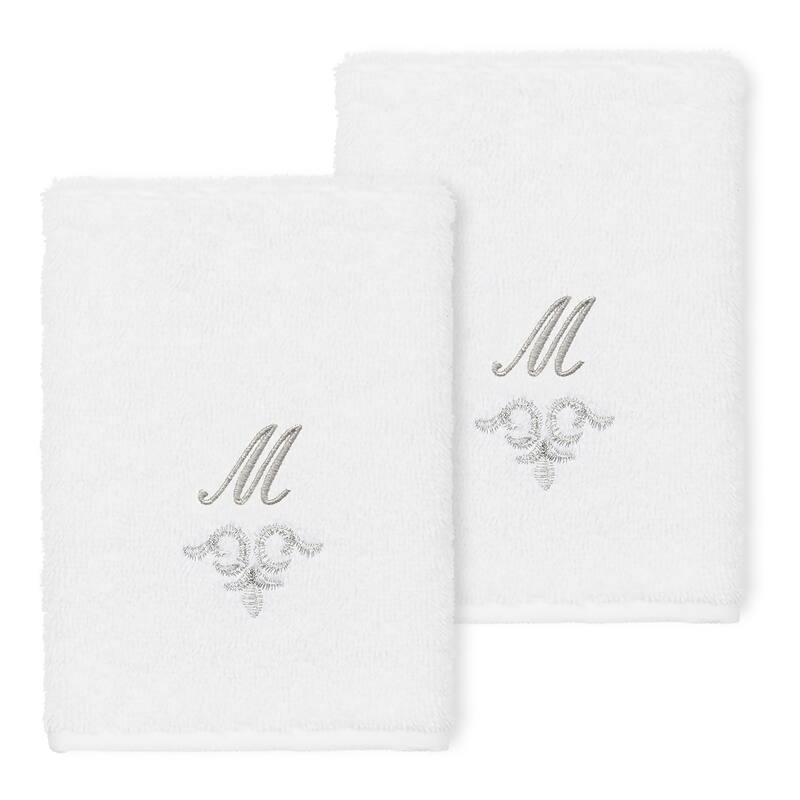 Authentic Hotel and Spa 100% Turkish Cotton Monica 2PC Embellished Washcloth Set - M - White