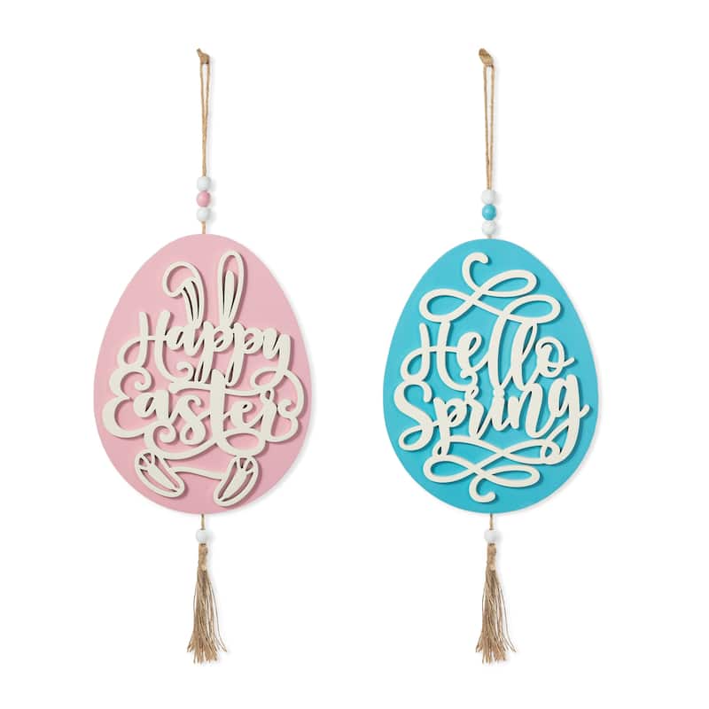 Glitzhome Easter Wooden Eggs Door Hanger Metal Truck Bunny Garland Wall Hanging Decor - N/A