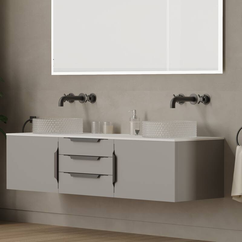 Thin Modern White Solid Surface Vanity Countertop - Sizes 24", 30", 36", 48", 60", 72", 84"