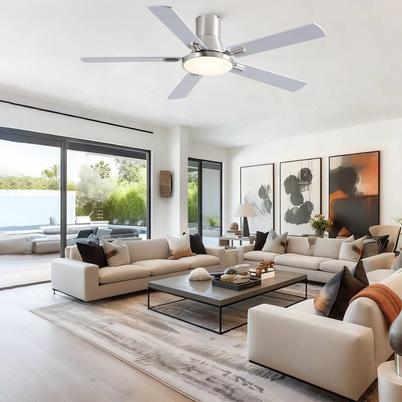 52 inch Mordern Flush Mount Ceiling Fan with Light and Remote Control
