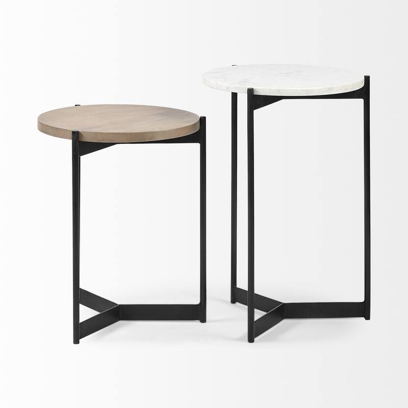 HomeRoots 24" Brown And White Glass Round End Table - 16' X '24' X '16