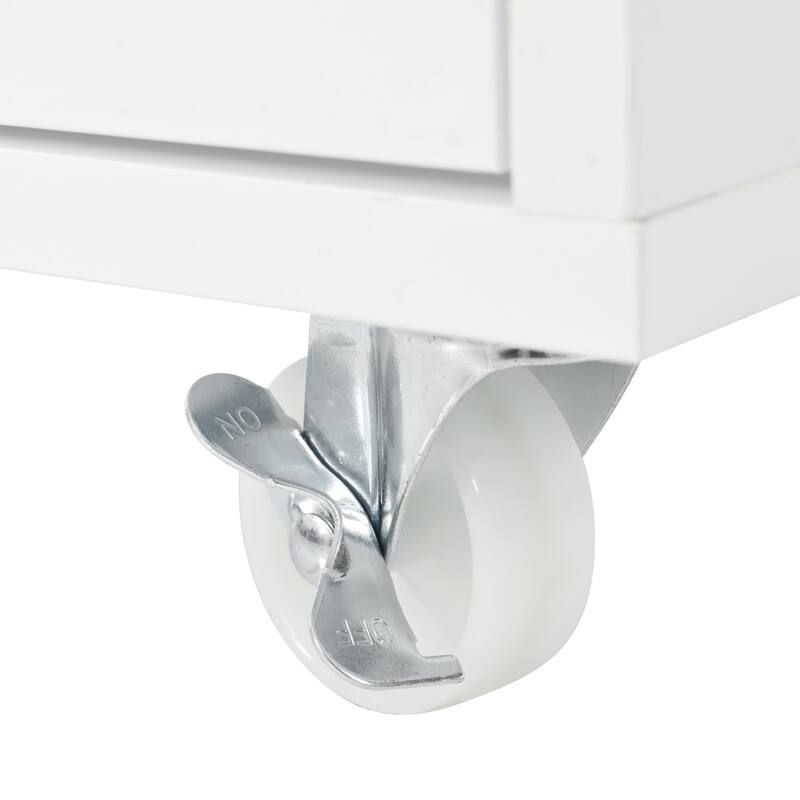 56.3" Rolling Kitchen Island with Extended Table,LED Lights,Power Outlets and Glass Doors
