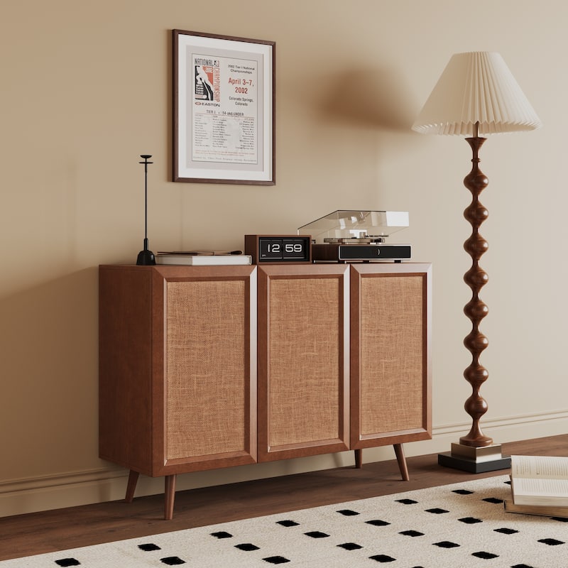 Entryway Storage Media Console Farmhouse Tv Stand Accent Buffet Sideboard Cabinet With Doors and Shelves - Beige