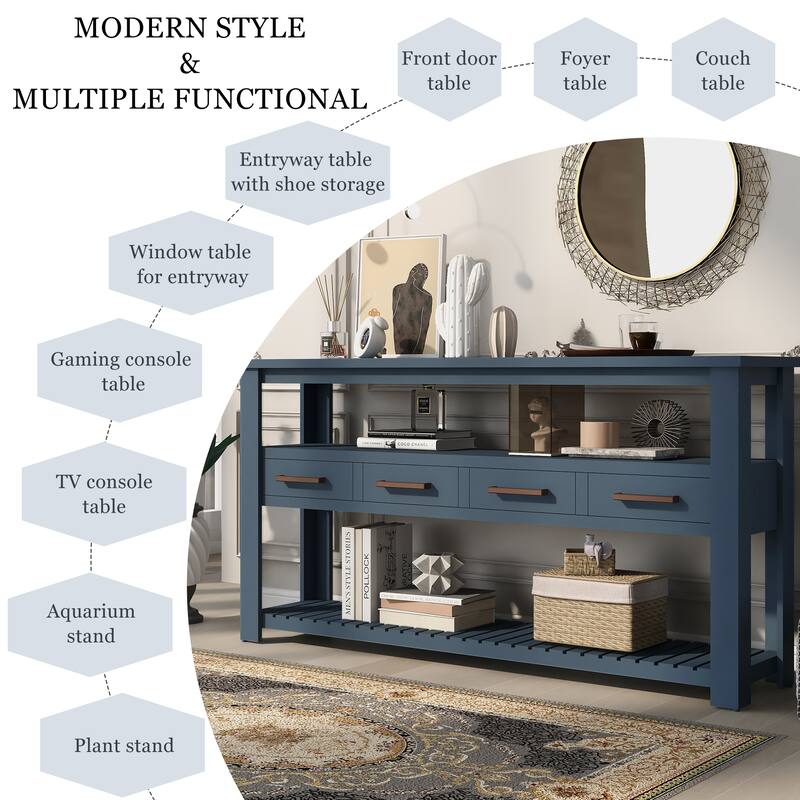 Entryway Table with 4 Drawers - Navy Blue