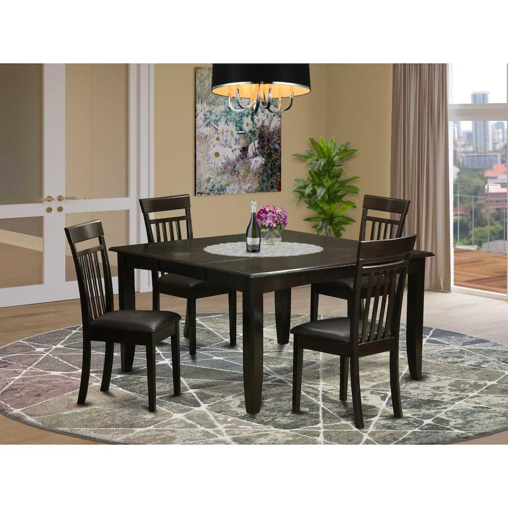 HomeStock 5-Piece Square Cappuccino Finish Solid Wood Top Dining Table with 4 Chairs