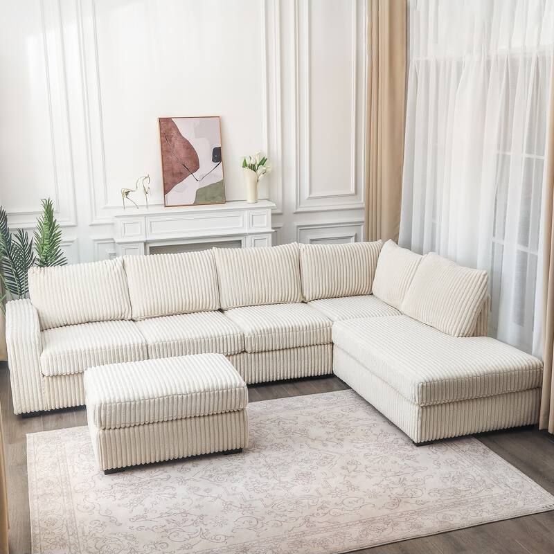 Adeco Modern L-Shape Sectional Sofa Set with Ottoman - 115.5"X81.25"X33.5"