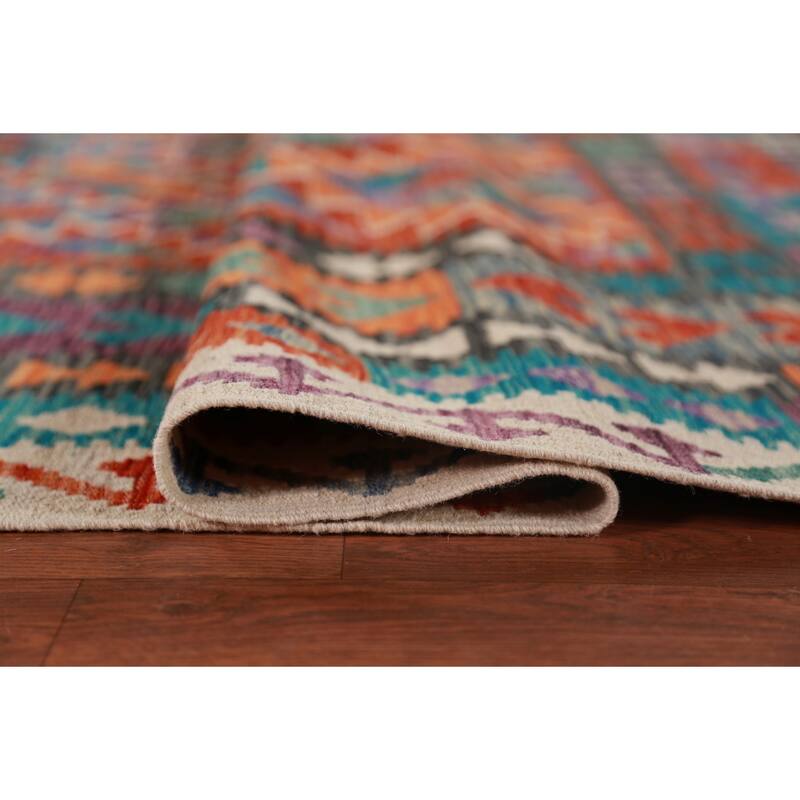 Reversible Kilim Area Rug Oriental Hand-Woven Wool Carpet - 9'11"x 13'0"