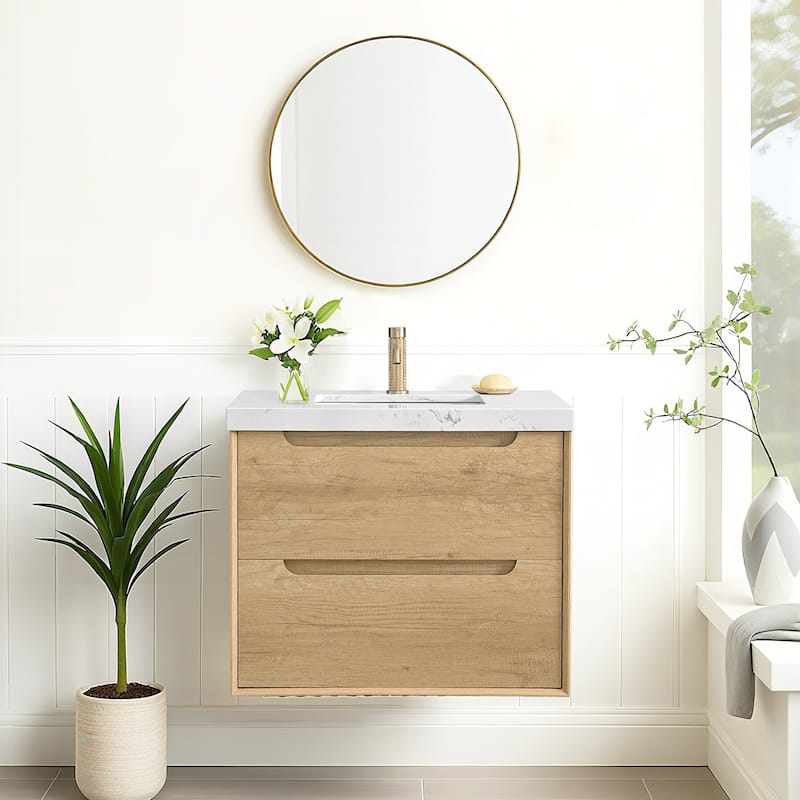 24"36"48"60"72"84" Floating Bathroom Vanity with Engineered Top Rectangulare Sink Solid Wood