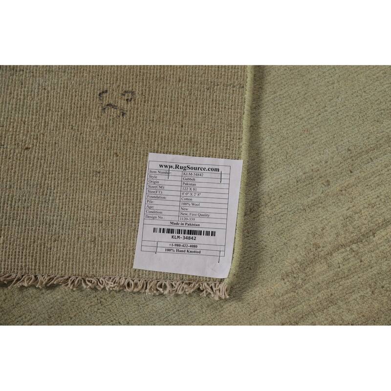 Modern Green Gabbeh Oriental Foyer Rug Handmade Wool Carpet - 2'8"x 4'0"