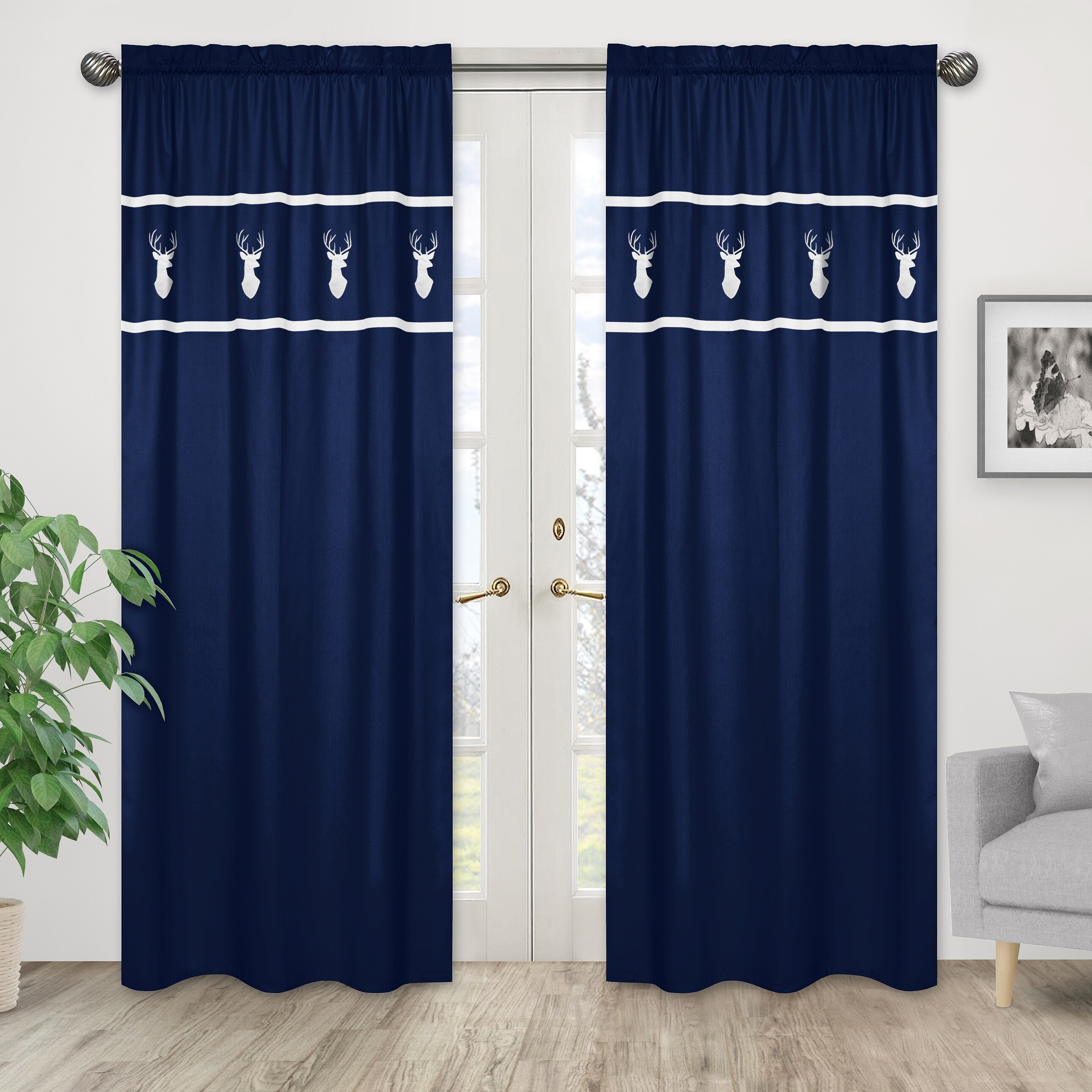 Sweet Jojo Designs Woodsy Collection Navy Blue/White Deer 84-inch