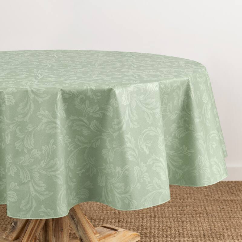 Camile Floral Scroll Damask Pattern Vinyl Indoor/Outdoor Tablecloth - 70" Round - Sage