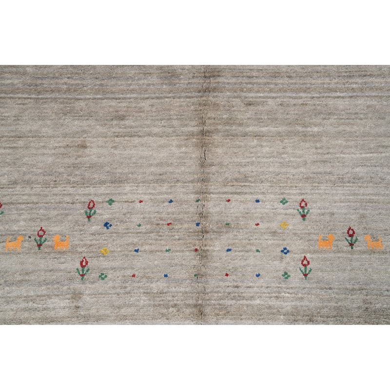 Hand Knotted Oriental Viscose Silk Carpet Tribal Animal Pictorial Beige & Ivories Gabbeh Area Rug - 11' 9'' X 8' 11''