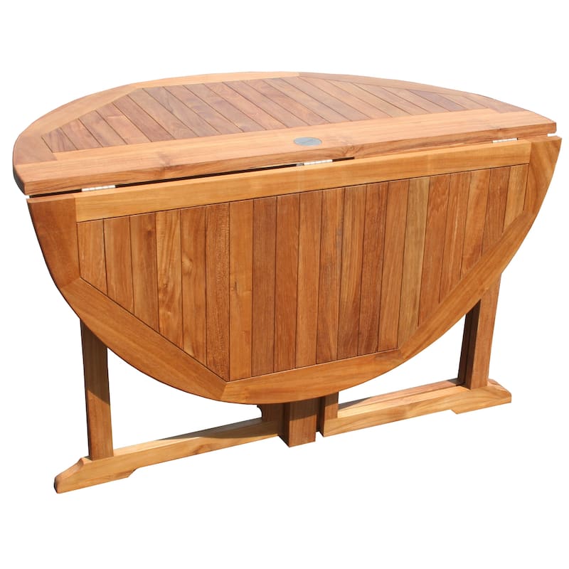 Chic Teak Butterfly Round Teak Wood Outdoor Patio Folding Dining Table, 47 Inch