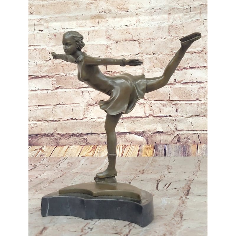 Graceful Bronze Figure Skater Sculpture – Ice Dancing Statue On Marble Base