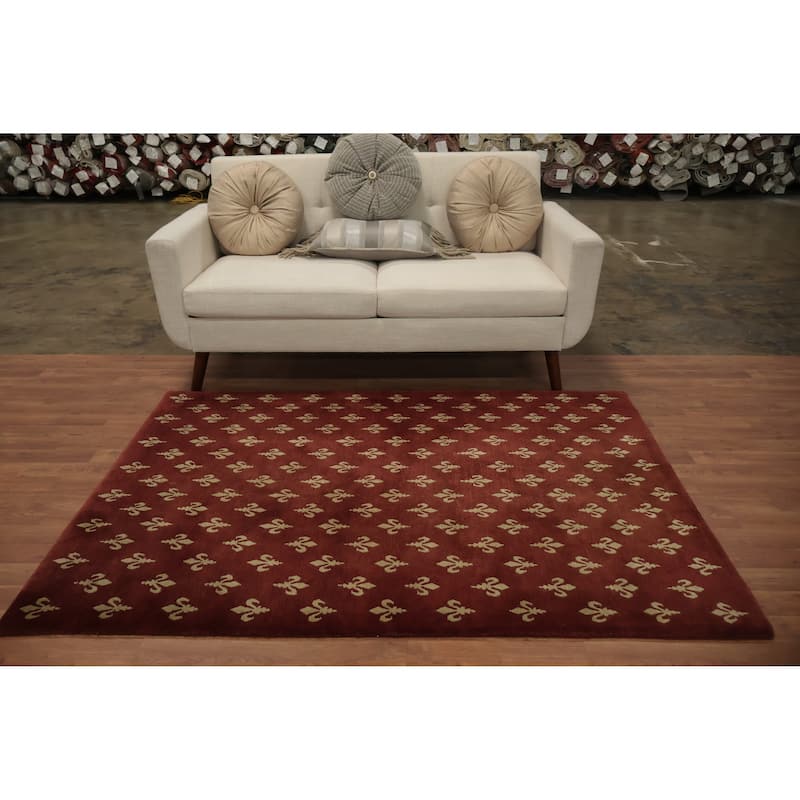 Hand Knotted Oriental 100% Wool Carpet Modern All-Over Oranges & Rust Nepalese Area Rug - 5' 11'' X 4' 1''