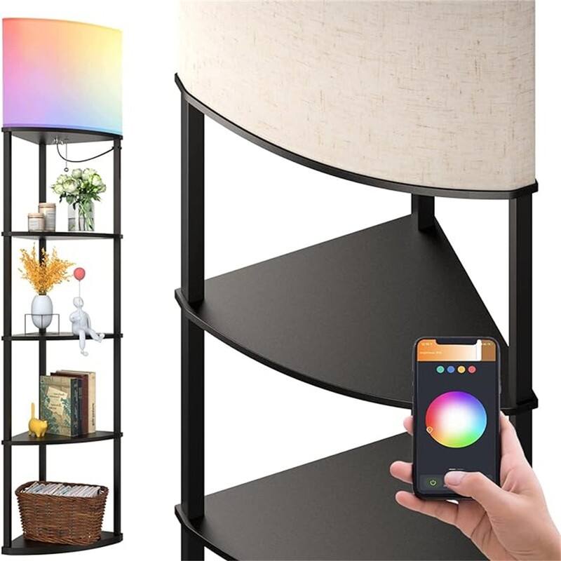 Shelf Floor Lamp - 12"D x 12"W x 70"H - Black (RGB Bulb)