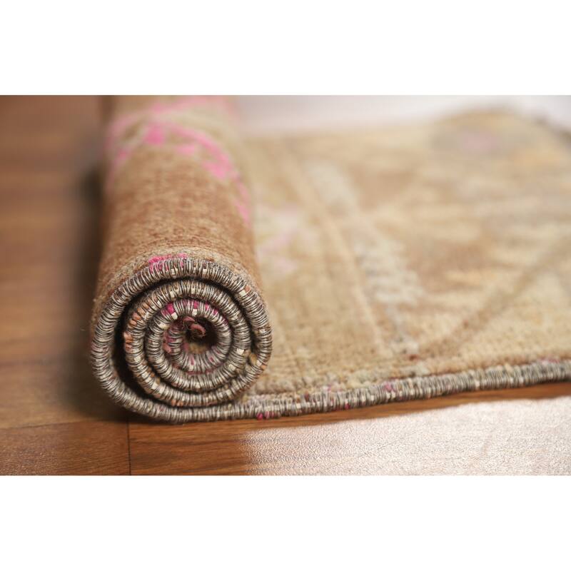 Tribal Brown Anatolian Oriental Foyer Rug Hand-Knotted Wool Carpet - 1'4" x 2'6"