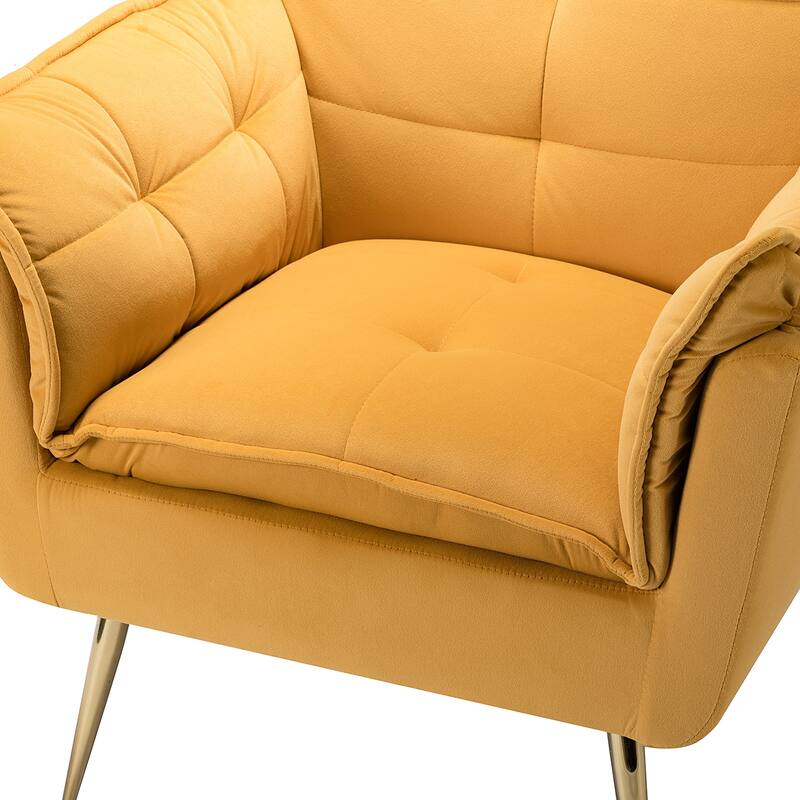 1ida Modern Velvet Tufted Padded Cushion Armchair with Golden Metal Legs by HULALA HOME