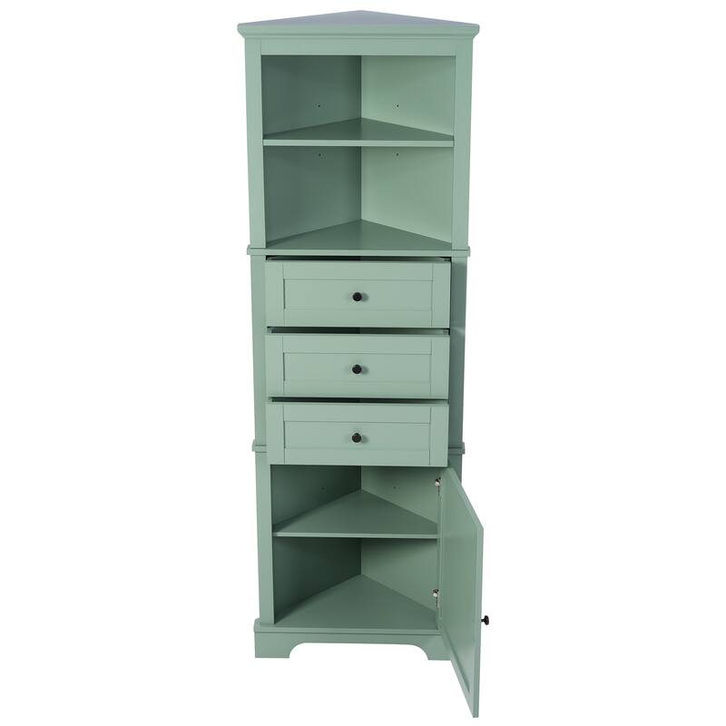 Triangle Tall Cabinet with 3 Drawers and Adjustable Shelves for Bathroom