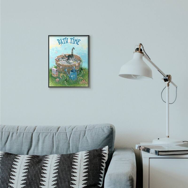 Stupell Bath Time Funny Cat Cartoon Pet Design Framed Wall Art