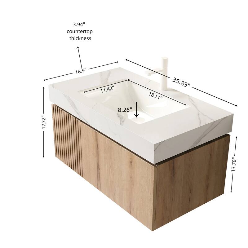 Floating Bathroom Vanity with Sintered Stone Top and Undermount Ceramic Basin